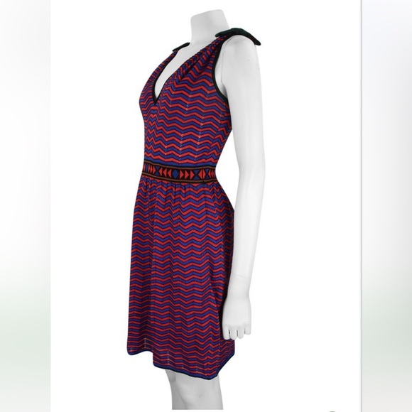 Missoni red, black & blue chevron stripe bow detail dress - size 8 (Medium) - Picture 3 of 11